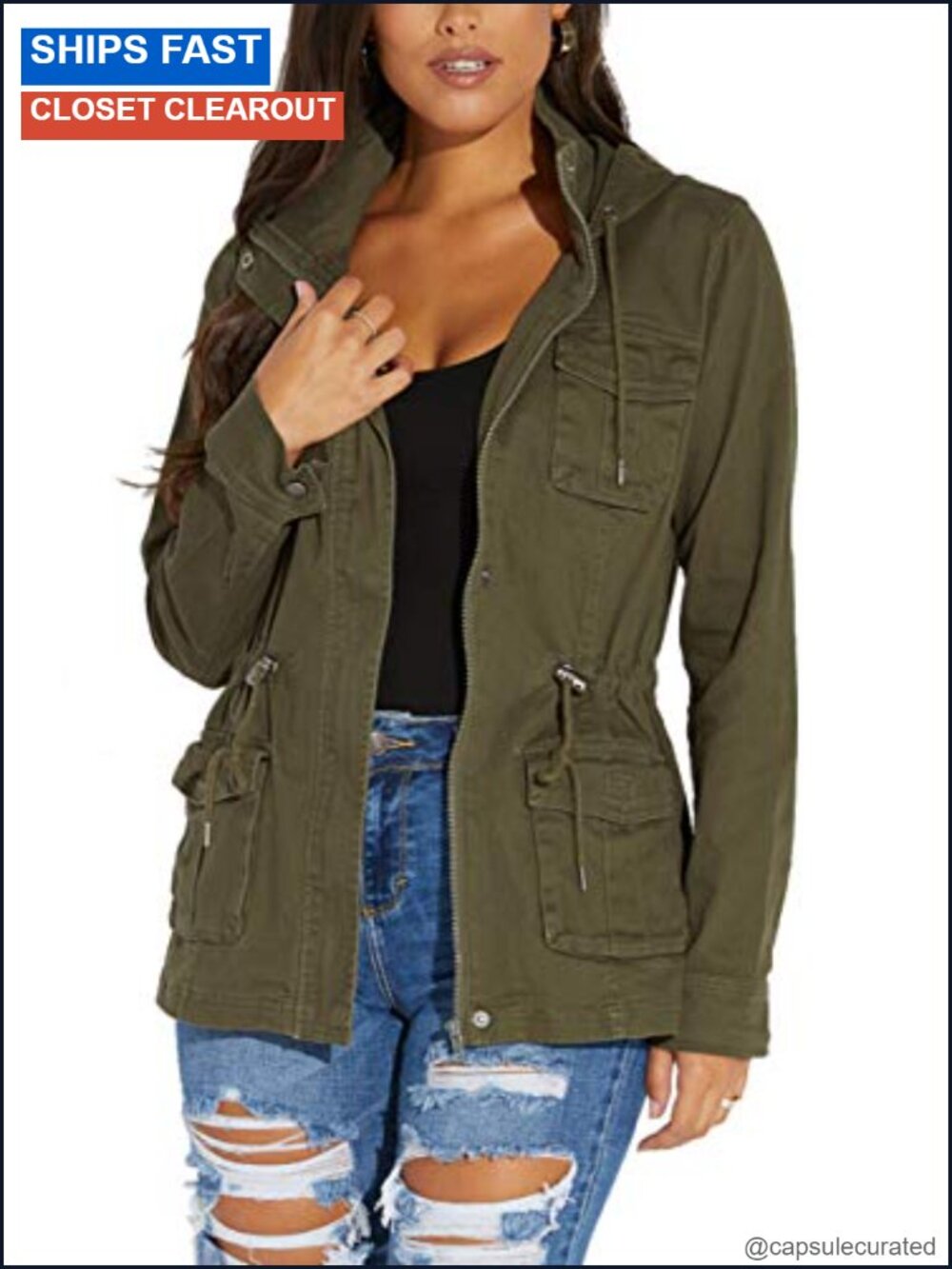 Women Camouflage Zip Up Jacket Polyester Spandex Lightweight Utility Coat